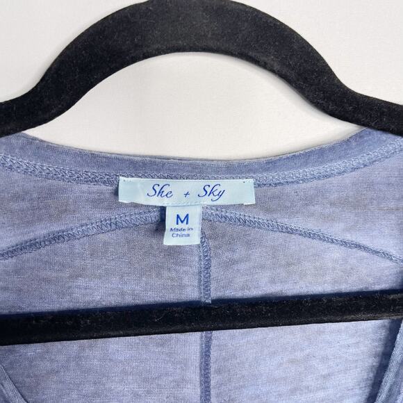 New She + Sky Medium Blue Keeping It Casual Burnout V Neck Short Sleeve Top Tee - Picture 6 of 6